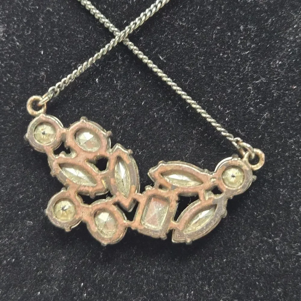 J. CREW Elegant Silver Rhinestone Cluster Statement‎ Necklace